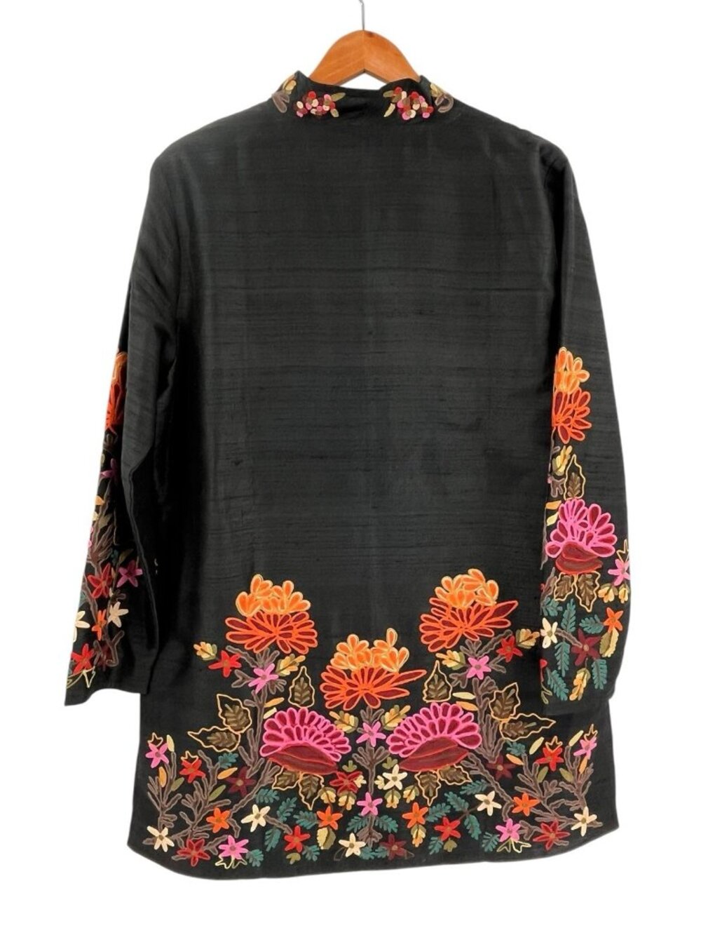 ANU Women's Black Silk Floral Embroidered Cardigan Duster XL - Picture 7 of 7